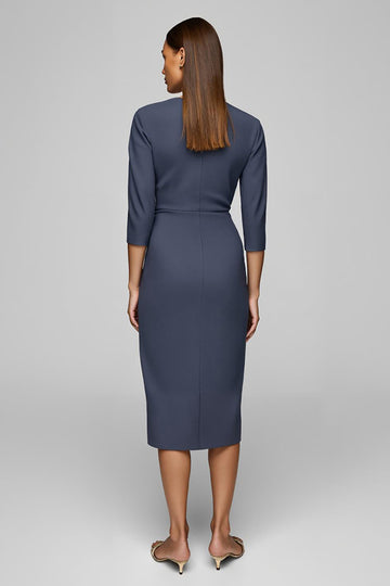 Twilight Sheath 3/4 Sleeve Midi Work Dress With Slit